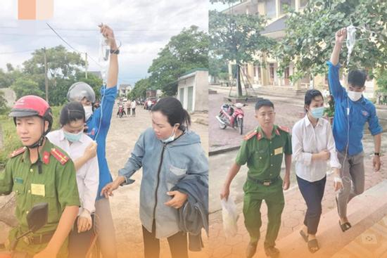Sĩ tử 'tay truyền nước, chân bó bột' đến điểm thi tốt nghiệp PTTH