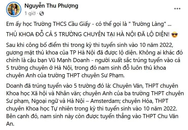 Thu Phượng bị nhắc nhở khi nói thủ khoa ở Hà Nội học trường làng-2