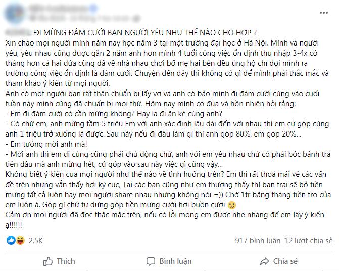 Thu nhập 4x triệu/tháng, chàng trai vẫn bắt người yêu chia tiền ăn cưới-1