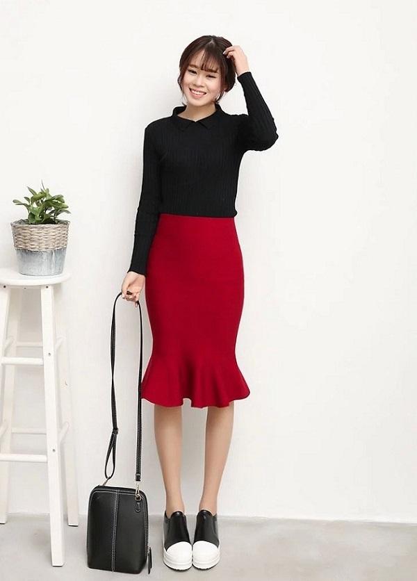 Chiêu phối đồ hack dáng với chân váy đỏ cực sang chảnh-1
