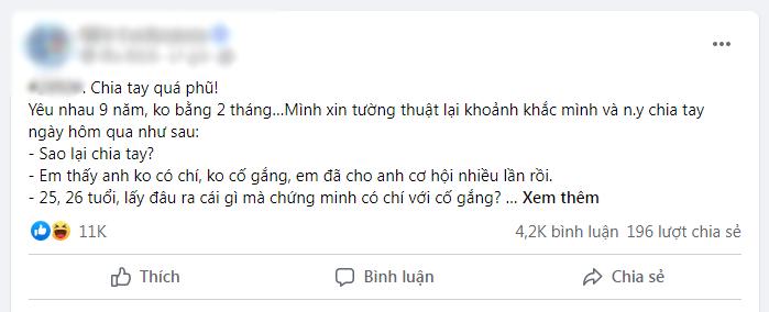 Gần thập kỷ bên nhau ngọt bùi, người yêu chia tay vì chê lương thấp-1