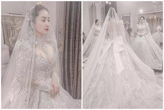 Hé lộ váy cưới hoàng gia tôn vòng 1 nảy nở của Khánh Thi