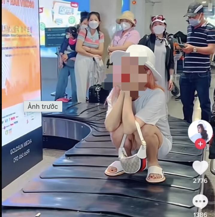 Lại xuất hiện nữ hành khách ngồi trên băng chuyền hành lý sân bay-2