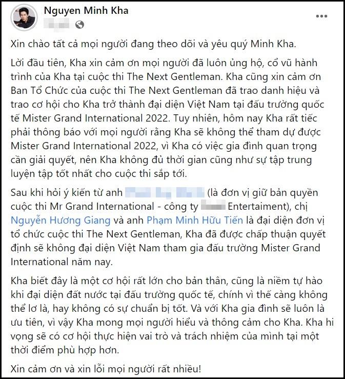 Nháo nhào vụ Minh Kha bỏ thi Mister Grand International 2022-3