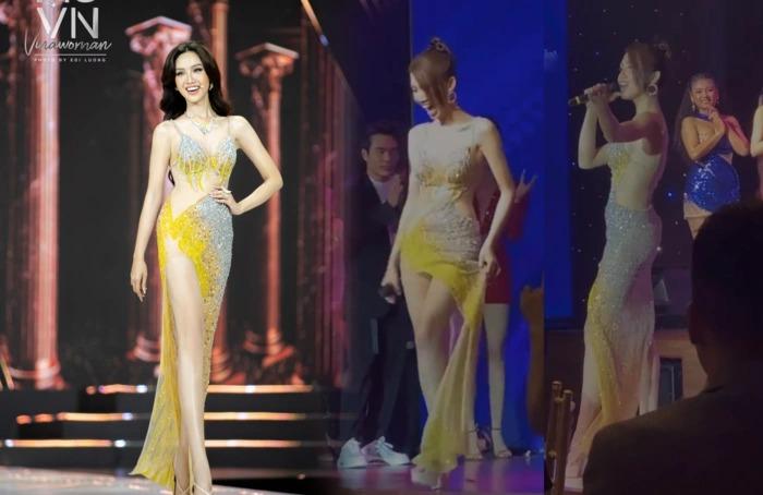 Đỗ Nhật Hà mặc lại váy đêm bán kết, gợi nhớ mùa thi hoa hậu sóng gió-5