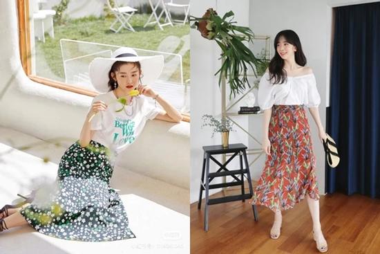 7 combo mix đồ cực yêu với chân váy hoa dáng dài