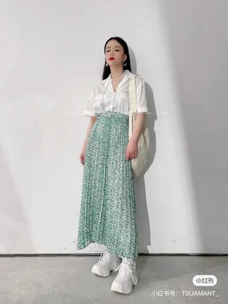 7 combo mix đồ cực yêu với chân váy hoa dáng dài-2