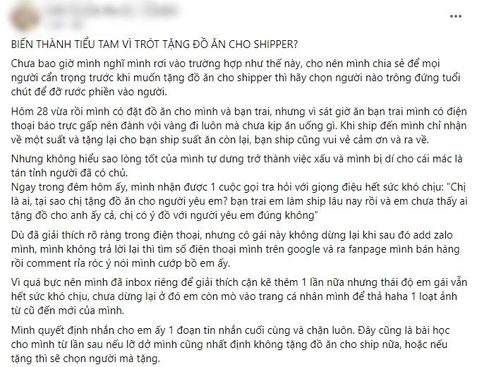 Chỉ vì tặng đồ ăn cho shipper, cô gái bị đánh ghen chửi bới làm phiền-1