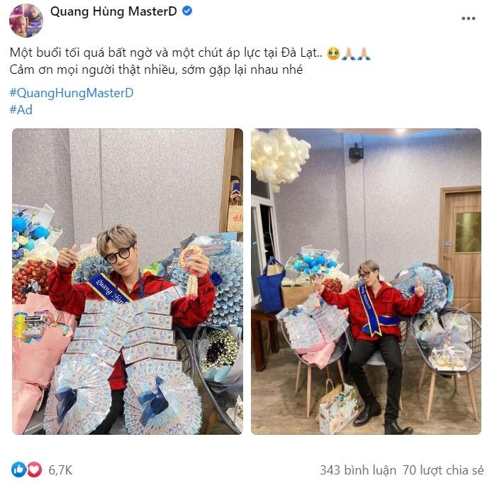 Ca sĩ Việt được fan Thái tặng vòng tiền có 1-0-2-7