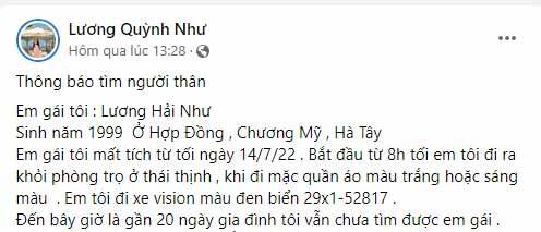 Cô gái mất tích bí ẩn hơn 20 ngày: Người thân tiết lộ câu nói cuối cùng-1