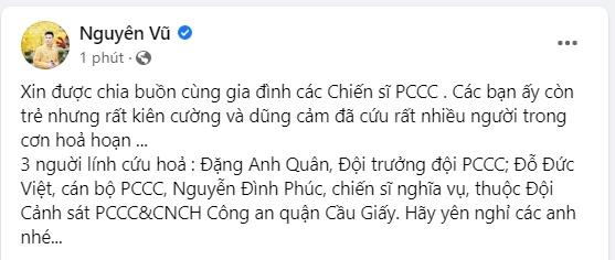 Sao Việt nghiêng mình trước sự hy sinh của 3 chiến sĩ cảnh sát PCCC-5