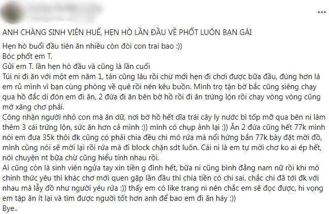 Bị bạn gái block vì đòi chia 77k tiền ăn, thanh niên dại mặt bóc phốt-1