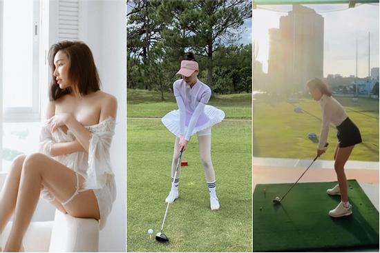 Nghi 'toang' với chồng Diệp Lâm Anh, Quỳnh Thư chăm chơi golf hẳn