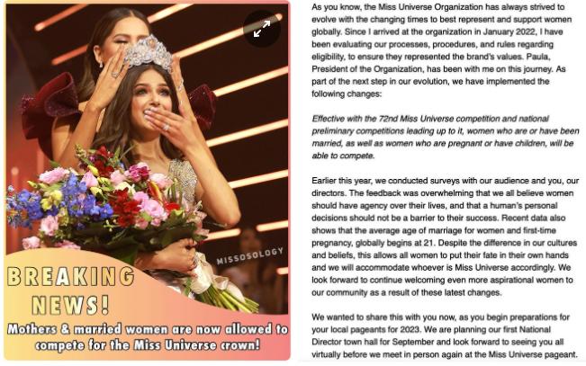 Miss Universe có thể chấp nhận thí sinh đã kết hôn, có con-1