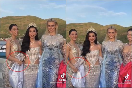 Thùy Tiên khổ sở kiễng chân khi đứng cạnh Miss World 2021 cao 1m8