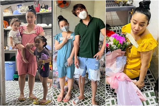 Sau sinh, vợ Lê Dương Bảo Lâm mặc đồ bộ mua theo lố ở lề đường