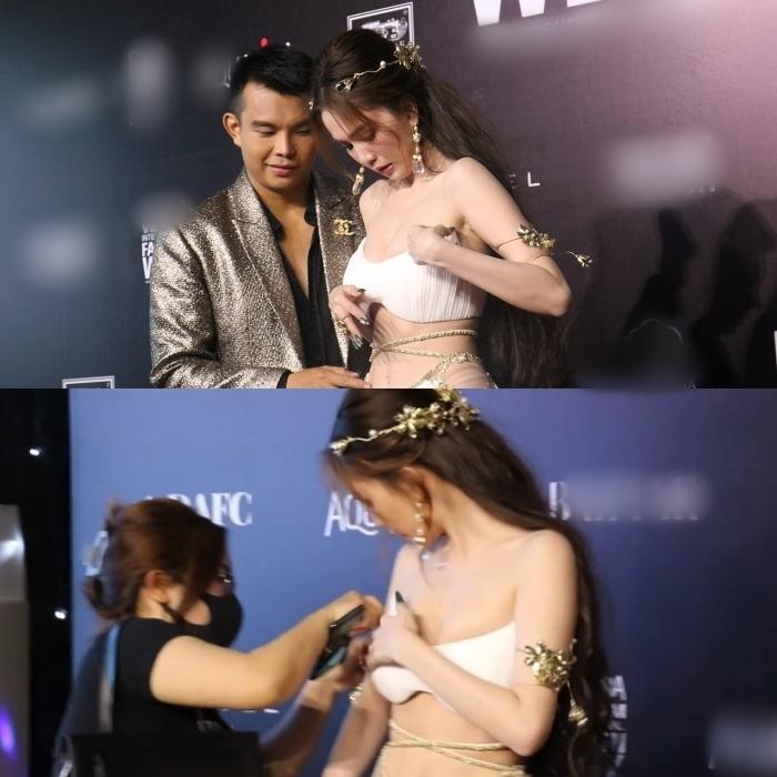 Ngọc Trinh chật vật vì váy siêu bó, vòng 3 đập thẳng vào camera-7