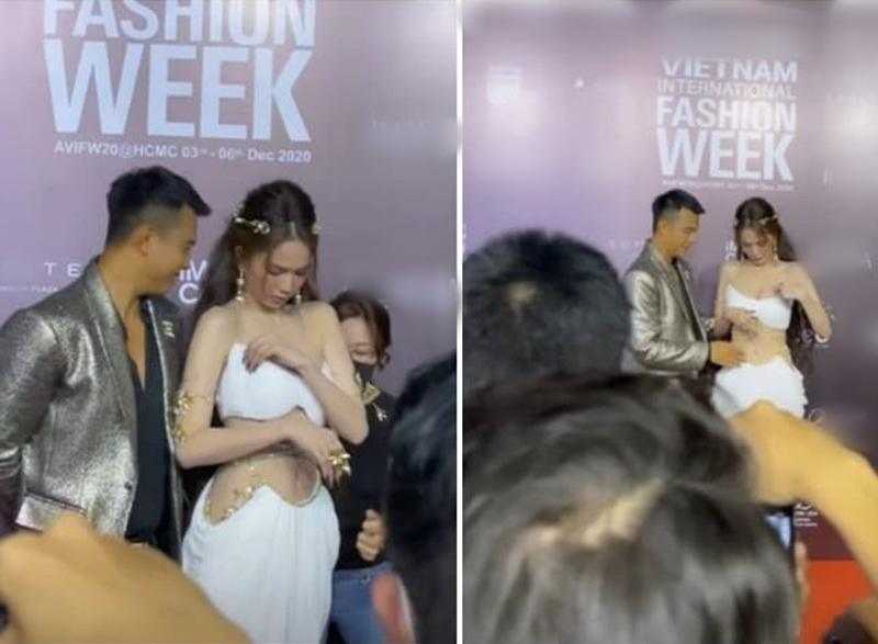 Ngọc Trinh chật vật vì váy siêu bó, vòng 3 đập thẳng vào camera-8