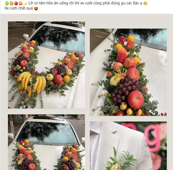 Xe cưới độc lạ trang trí bằng hoa quả, xong gọt vỏ ăn luôn cho mát-1
