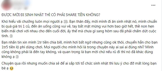 Được mời đi sinh nhật nhưng bị bắt chia tiền, cô gái tiễn vong bạn thân-1