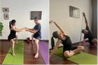 MC Thu Hoài tập yoga bầu cùng chồng đại gia