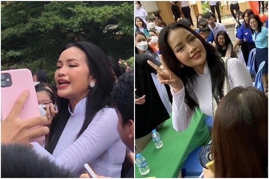 Ngọc Châu lộ mặt đầy khuyết điểm khi về thăm trường cũ