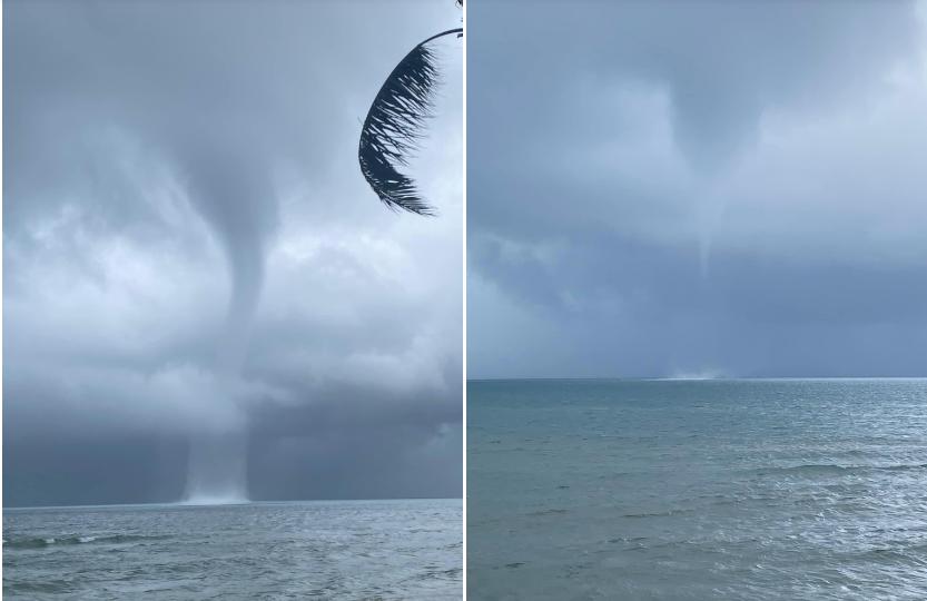 Vòi rồng cao ngút xuất hiện ở Phú Quốc, cuốn bay bàn ghế lẫn dù che-1