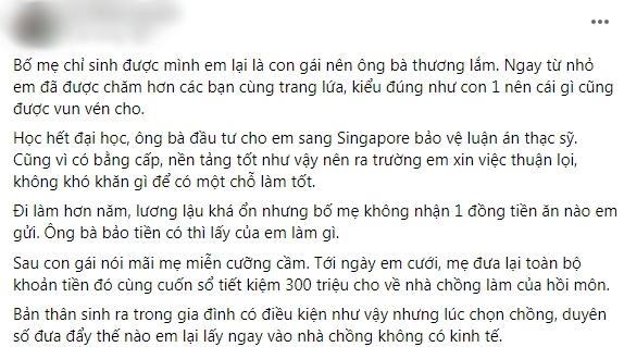 Đẻ con gái lúc bé tiêu tiền bố mẹ, khi lớn kiếm tiền chăm chồng-1