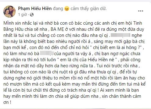 Tin showbiz Việt ngày 15/9: Hiếu Hiền bức xúc kẻ mạo nhận người thân-2
