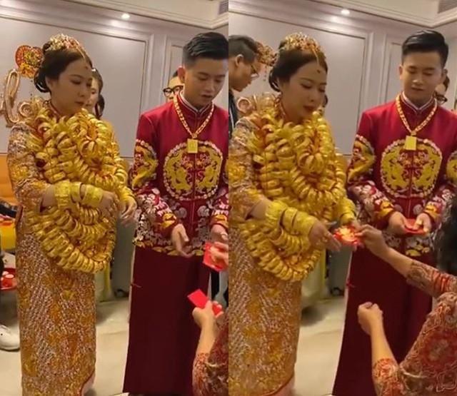 Cô dâu đeo vàng kín cổ trong đám cưới, hồi môn chất đầy vali-2
