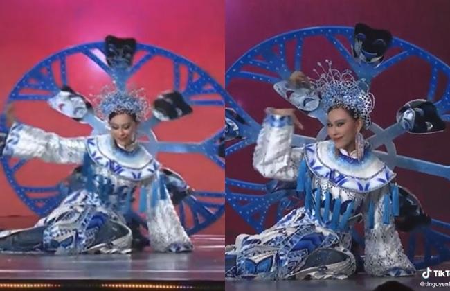 Á hậu cao 1m85 gặp sự cố diễn quốc phục, khán giả thót tim-5