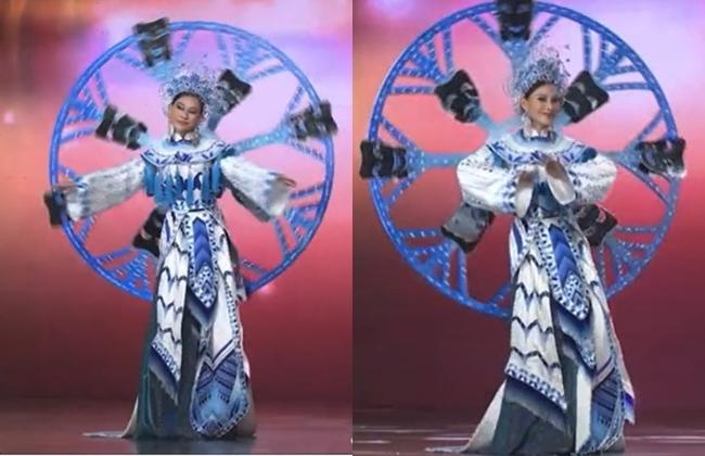 Á hậu cao 1m85 gặp sự cố diễn quốc phục, khán giả thót tim-8