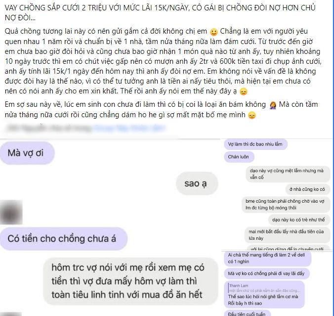 Vay hôn phu 2 triệu, cô gái hết hồn khi bị tính lãi 15k/ngày-1