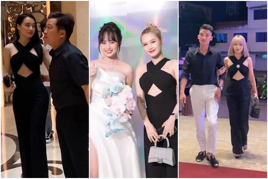 Xoài Non mặc 'cây đen' đi đám cưới giống hệt Nhã Phương, vợ Mạc Văn Khoa