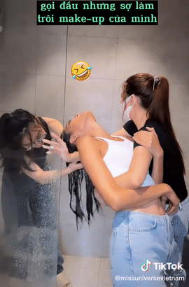 Á hậu Thảo Nhi Lê gội đầu cồng kềnh, người xem ná thở-3