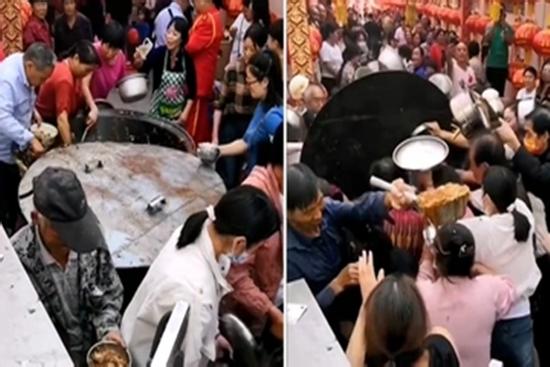 Chen nhau tranh đồ ăn ở đám cưới