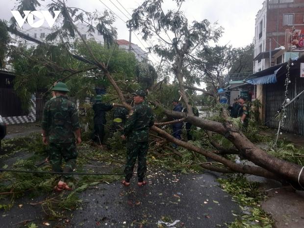 Nhiều cây cổ thụ ngã xuống chắn ngang đường, phương tiện không thể qua lại. Các lực lượng tập trung khắc phục.