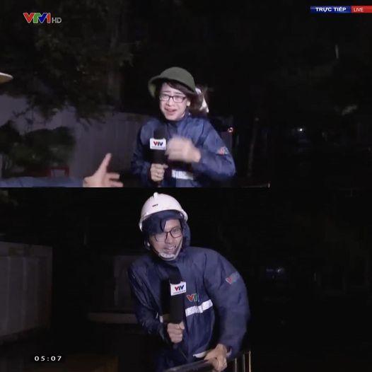Phóng viên VTV bị gió xô nghiêng ngả khi tác nghiệp tâm bão Noru-1