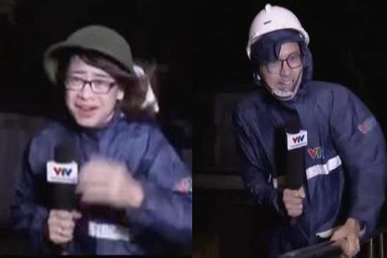 Phóng viên VTV bị gió xô nghiêng ngả khi tác nghiệp tâm bão Noru