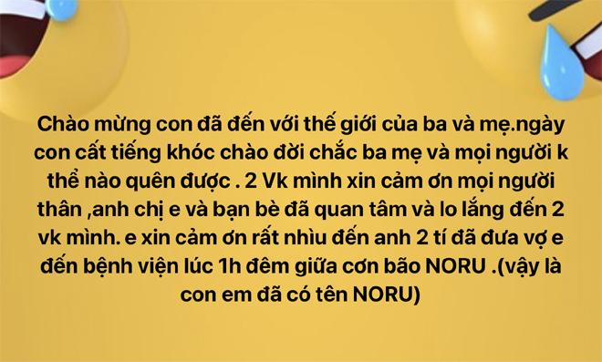 Sản phụ chuyển dạ trong đêm bão, đặt luôn tên con là Noru-2
