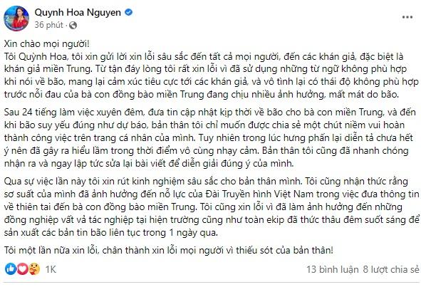 BTV Quỳnh Hoa xin lỗi bà con miền Trung sau phát ngôn tranh cãi-2