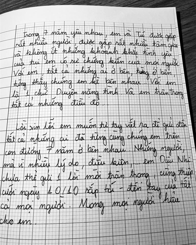 Trước ngày cưới, Diệu Nhi viết thư tay xin lỗi tất cả người quen-4