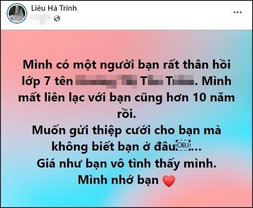 Liêu Hà Trinh tìm bạn mất liên lạc 10 năm mời cưới, netizen ngơ ngác-2