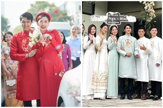 Bình An - Phương Nga thay 2 bộ áo dài trong ngày ăn hỏi