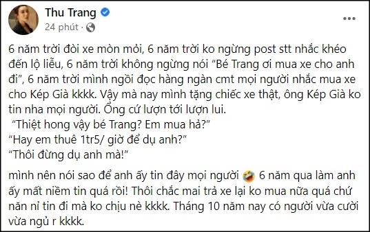 Thu Trang tặng môtô cho Tiến Luật sau 6 năm năn nỉ mòn mỏi-5