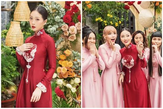 MC Liêu Hà Trinh diện áo dài đỏ đọ sắc Khả Như ngày ăn hỏi