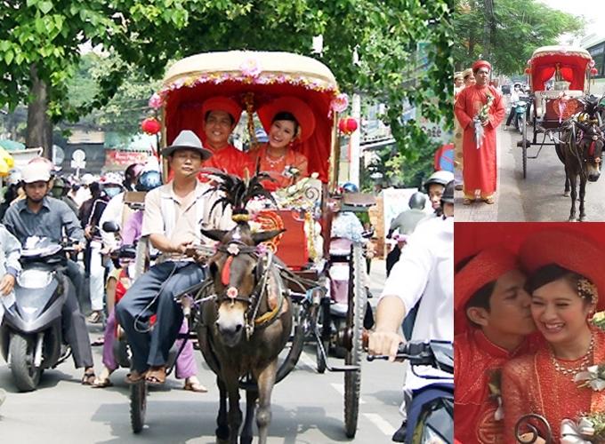 Sao Việt rước dâu độc lạ: Liêu Hà Trinh xích lô, Anh Tú xe điện-12