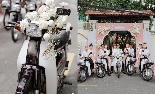 Sao Việt rước dâu độc lạ: Liêu Hà Trinh xích lô, Anh Tú xe điện-8