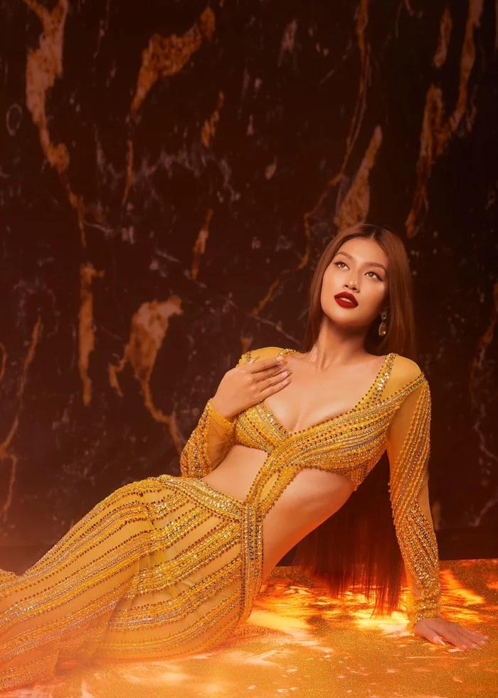 Thiên Ân diện váy cắt khoét hiểm hóc sánh đôi cùng đại diện Venezuela-5