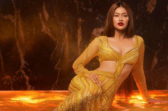 Thiên Ân diện váy cắt khoét hiểm hóc sánh đôi cùng đại diện Venezuela-6